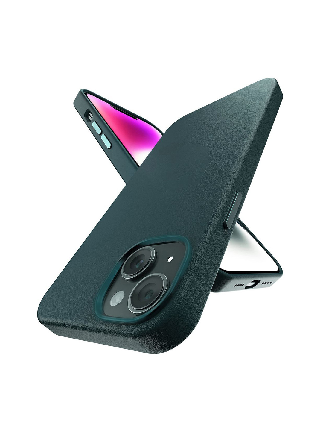 QRIOH iPhone 15 Plus Forest Green Leather Case