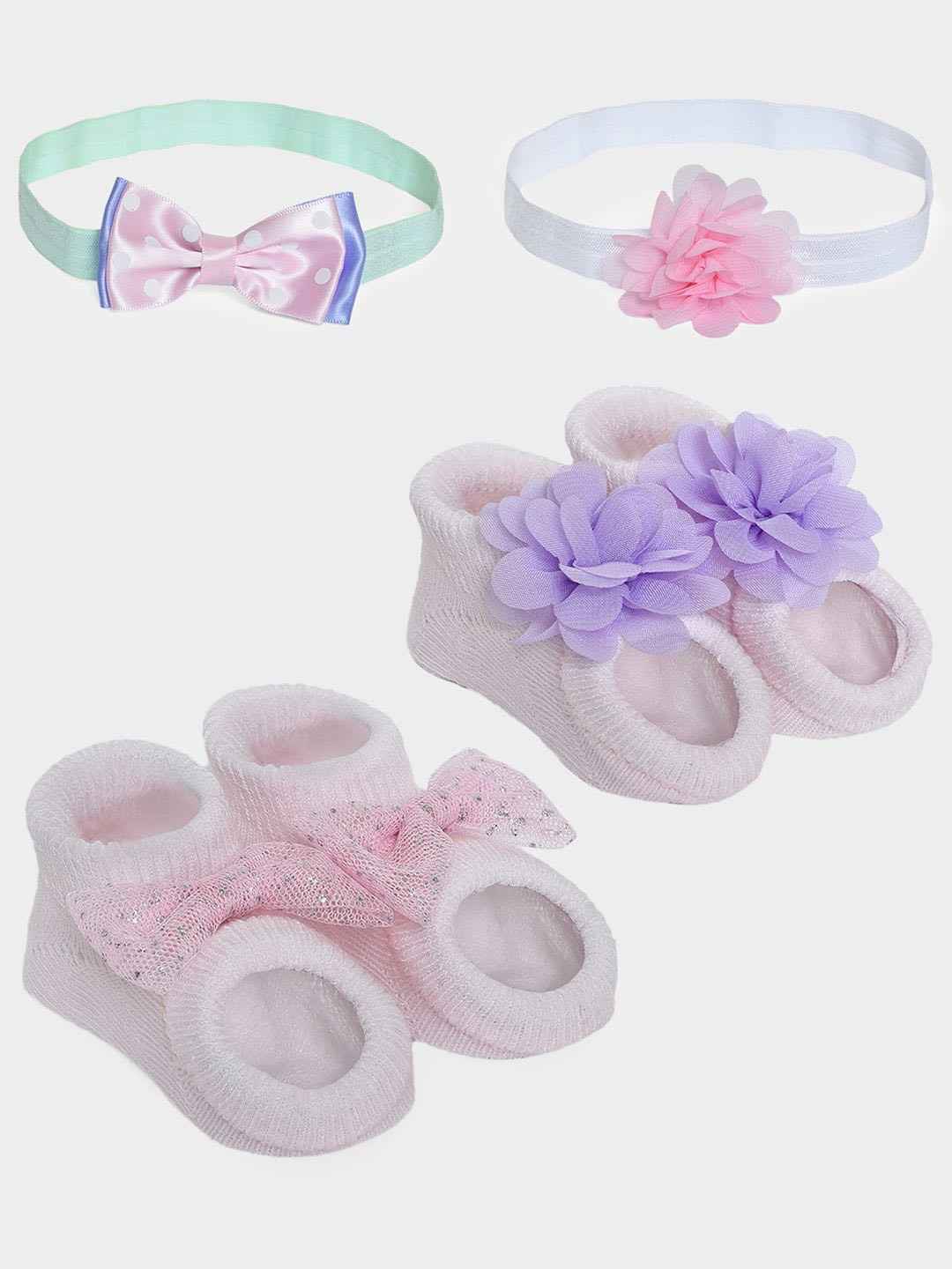 MiArcus Infant Girls 4-Pcs Printed Socks & Headband Baby Apparel Gift Set