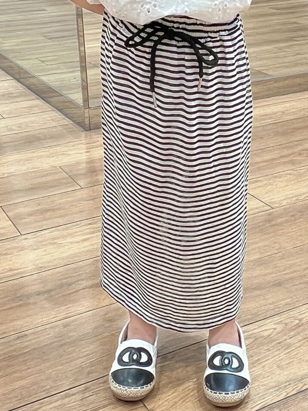 LULU & SKY Stripe Pattern Back Slit Midi Skirt