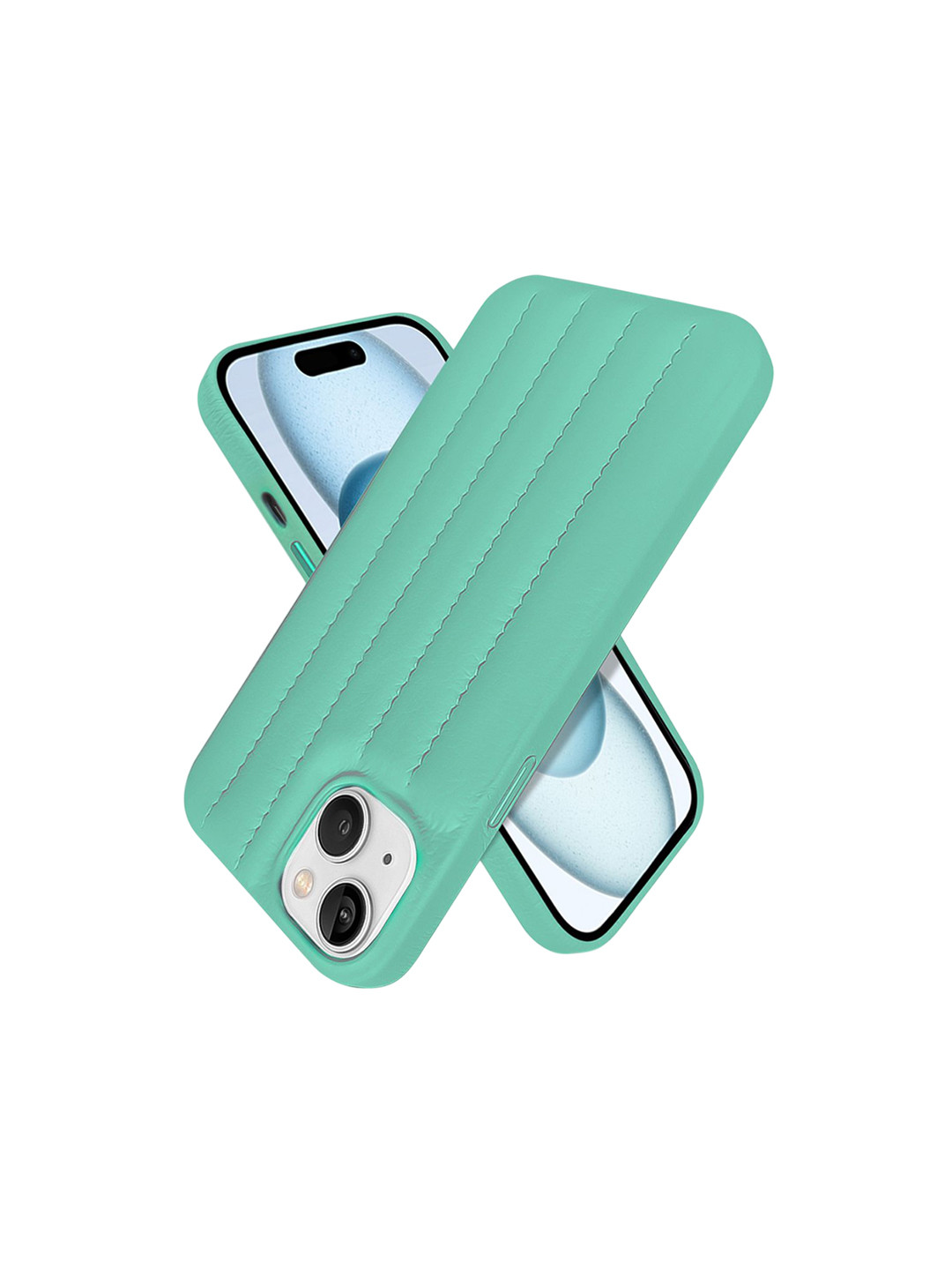 QRIOH iPhone 15 Sea Blue Stitch Leather Case