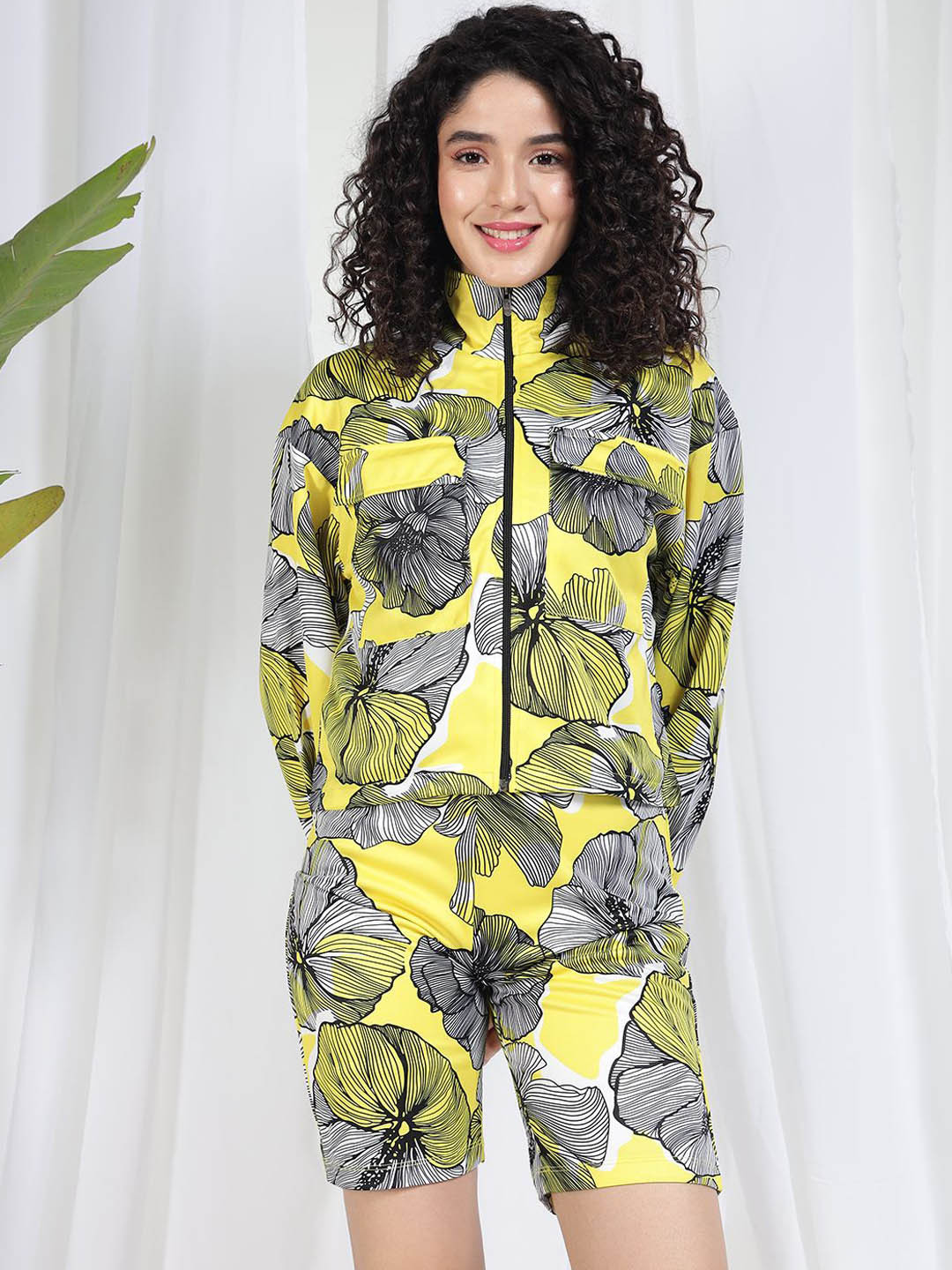 BAESD Printed High Neck Coat With Shorts Co-Ords