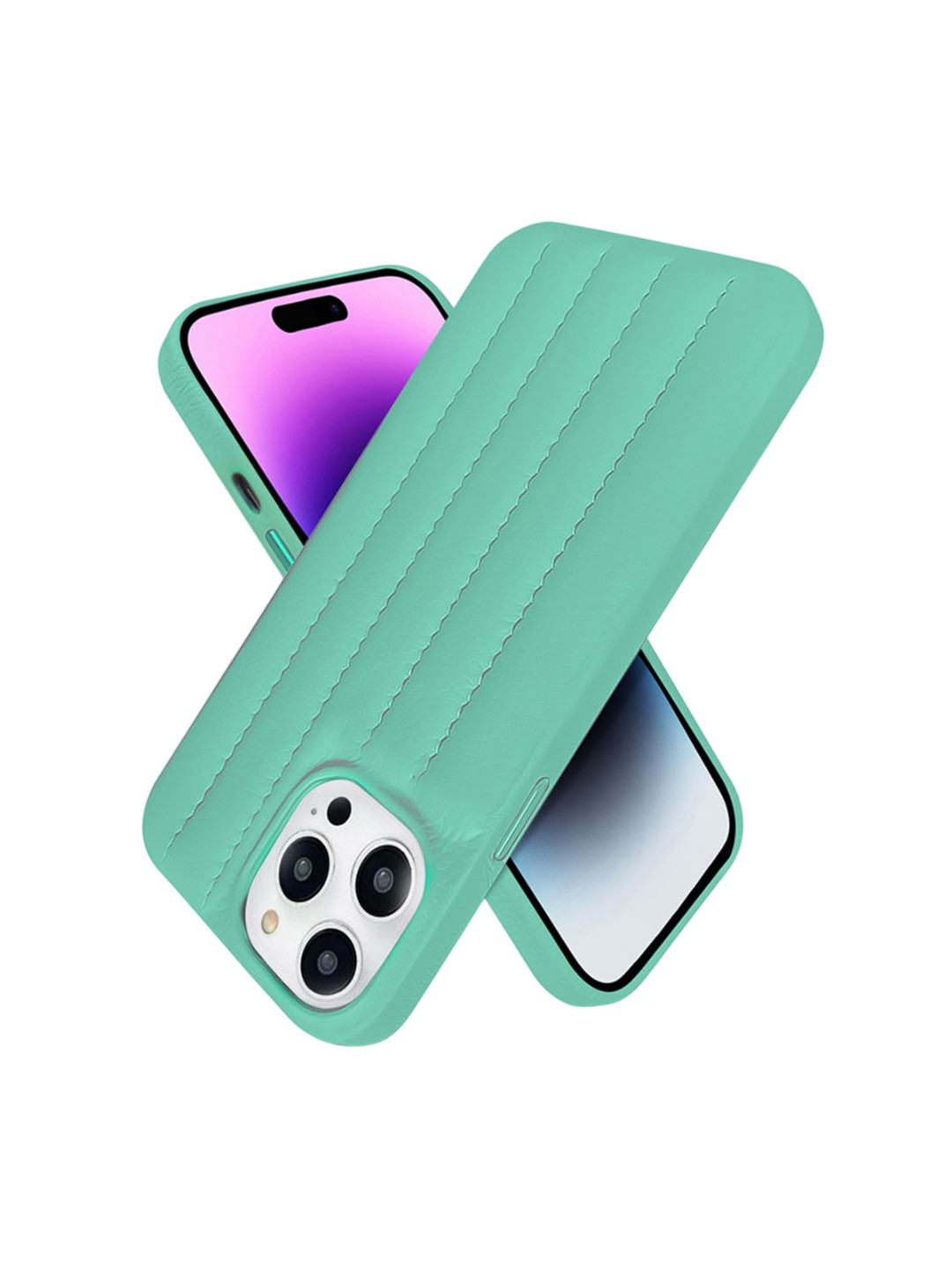 QRIOH iPhone 14 Pro Max Sea Blue Stitch Leather Case