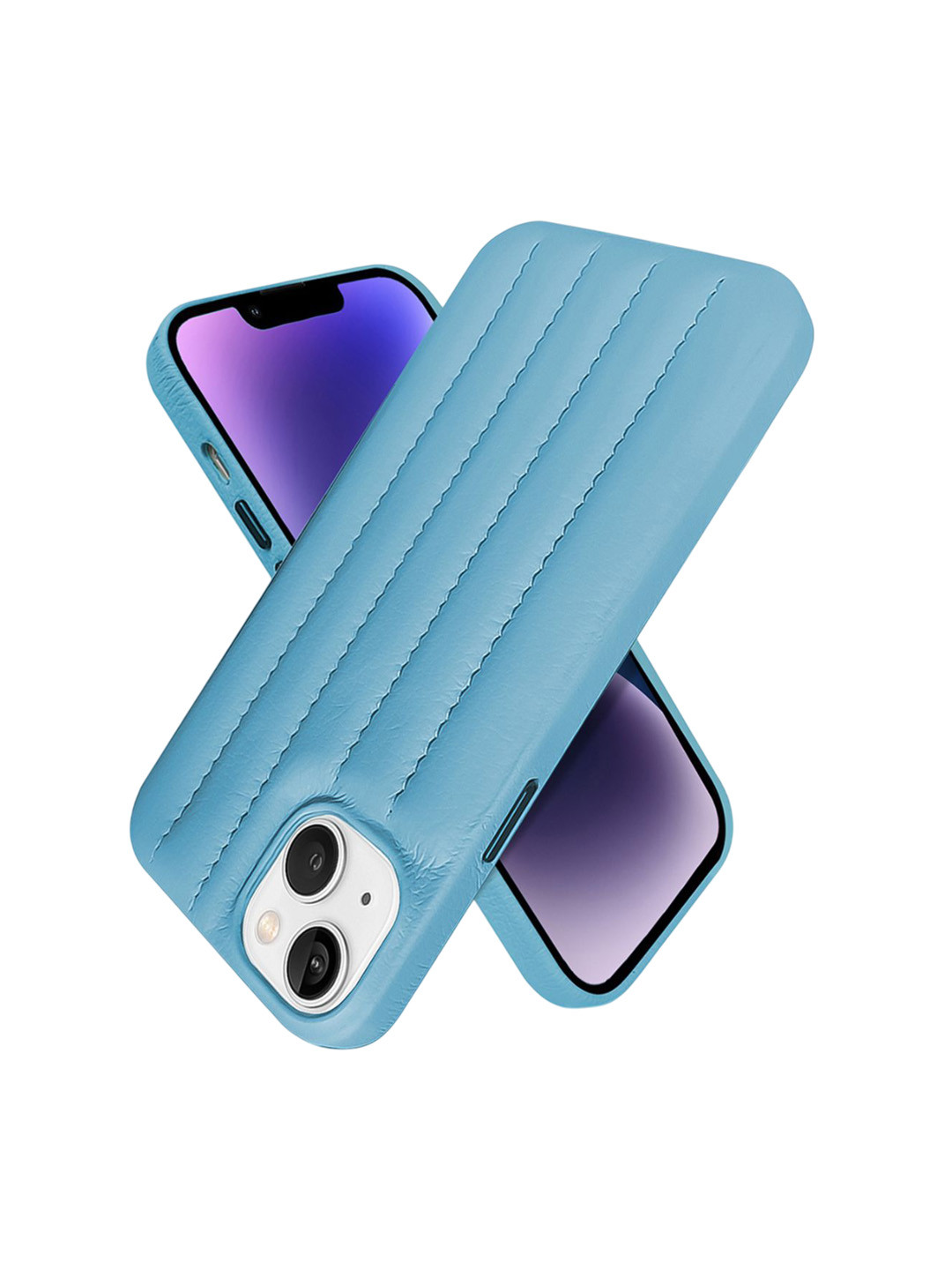 QRIOH iPhone 14 Sky Blue Stitch Leather Case