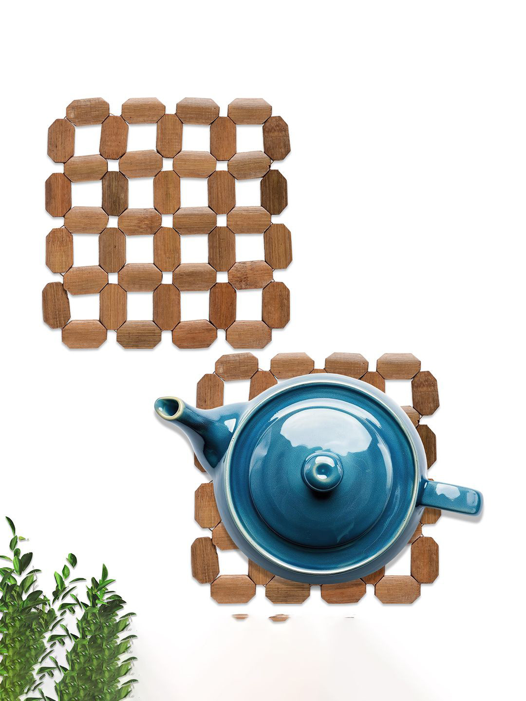 Kuber Industries 2-pcs Brown Bamboo Trivet TeaCoaster