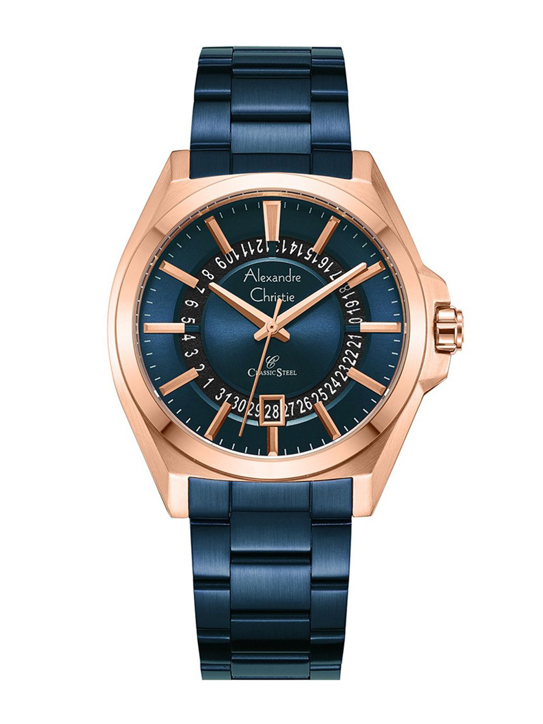 Alexandre Christie Men Embellished Dial & Stainless Steel Bracelet Style Straps Analogue Watch 8688MDBURBU