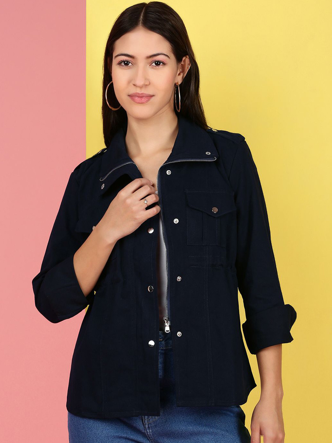 Kaali Peeli Women Navy Blue Solid Tailored Jacket