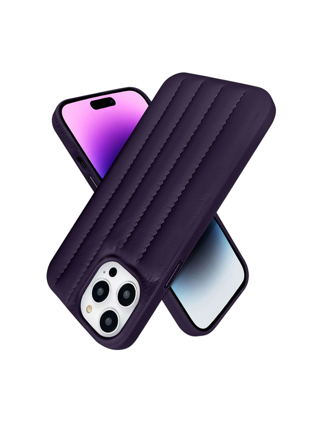 QRIOH iPhone 14 Pro Dark Cherry Stitch Leather Case