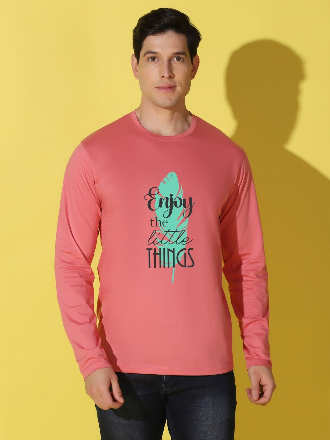 Peach Typography Printed Regular Fit T-shirt