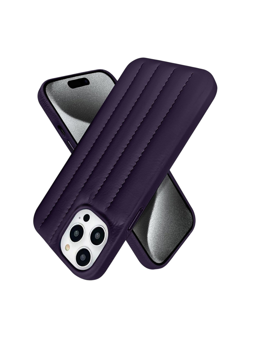 QRIOH iPhone 15 Pro Dark Cherry Stitch Leather Case