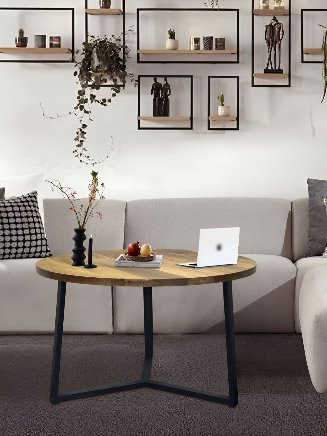 Metalsmith Beige & Black Round Shaped Coffee Table