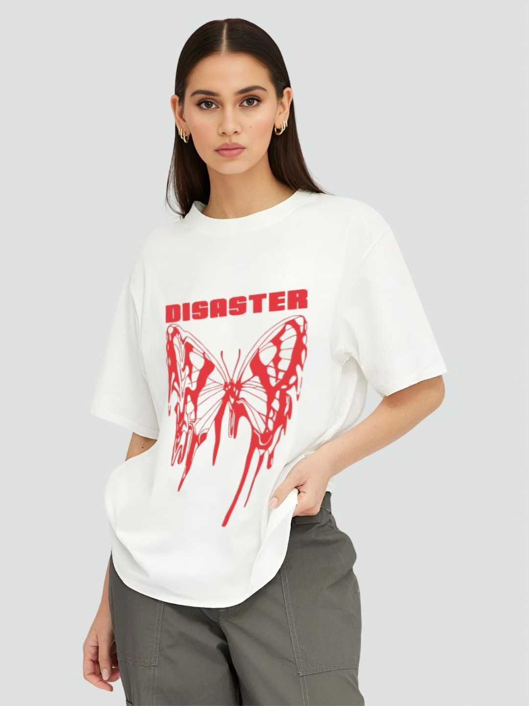 Backbenchers Women Typography Printed Drop-Shoulder Sleeves Oversized T-shirt