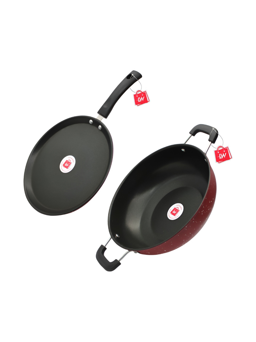 LAZYwindow Black and Red Dishwasher and Microwave Safe Metal Cookware Set