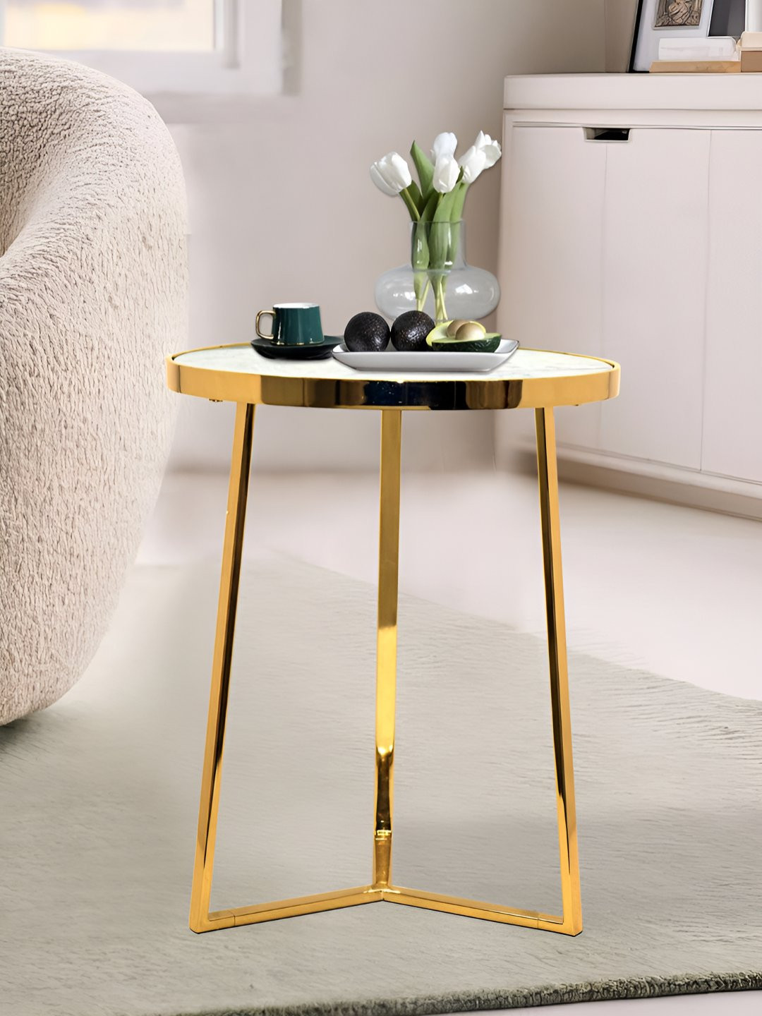 Metalsmith Yellow & White Round Shaped Coffee Table