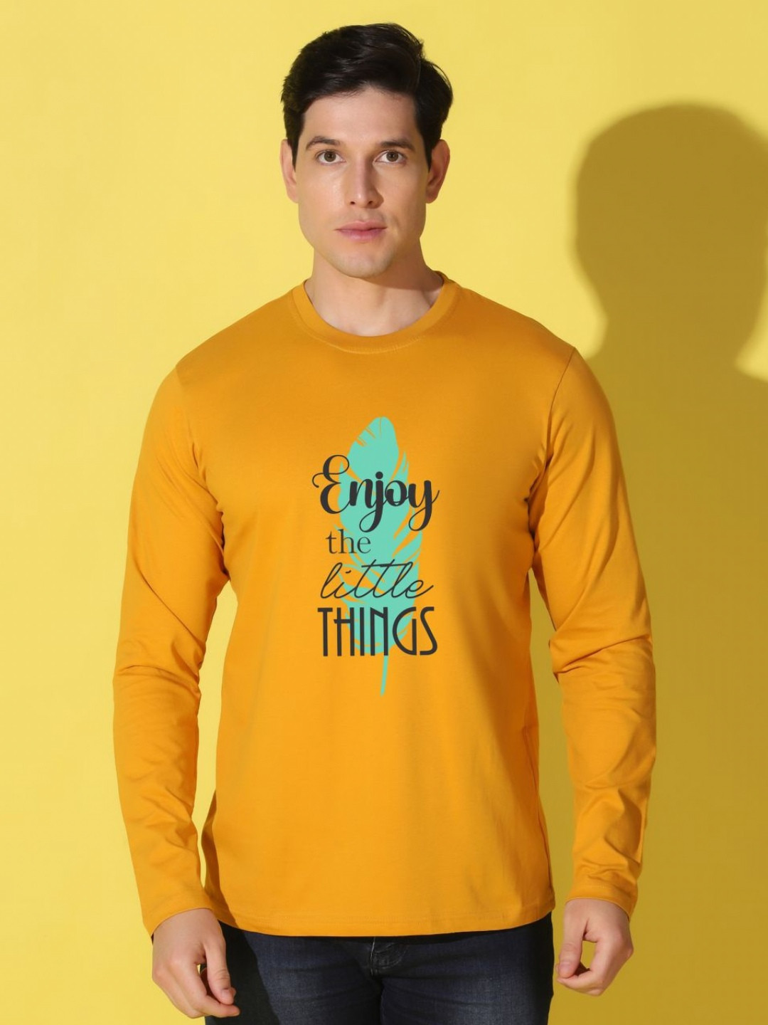 Mustard Yellow Typography Printed Regular Fit T-shirt