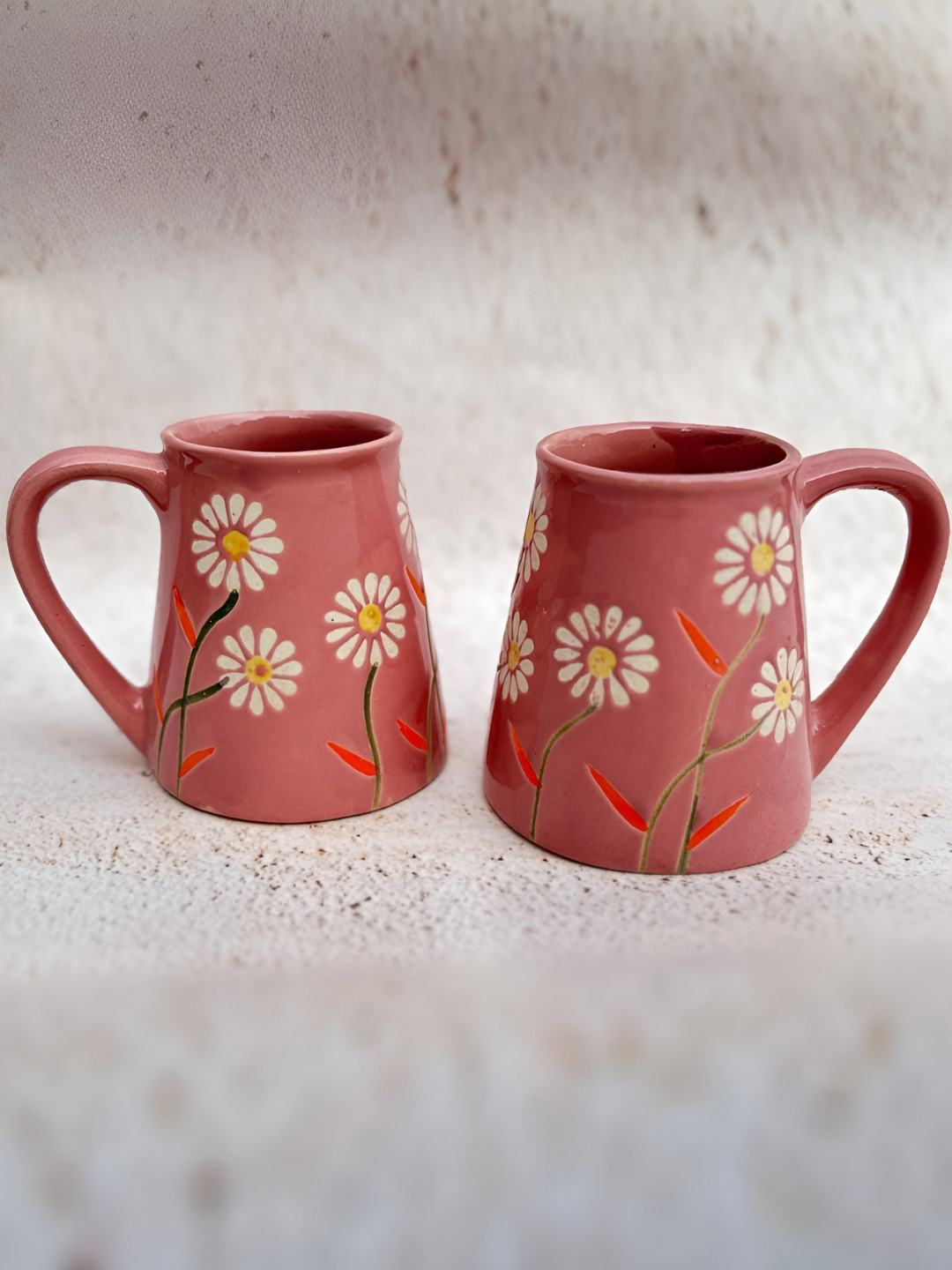 NURTURE INDIA U R My World Pink Floral Ceramic Microwave Safe 2 Piece Mugs-250ml