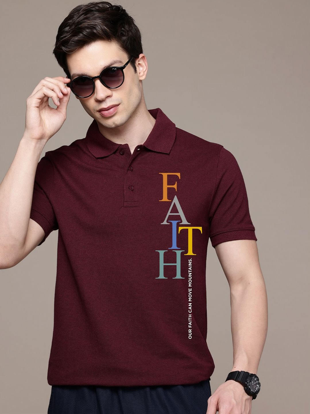 Moda Rapido Men Printed Polo Collar Applique T-shirt