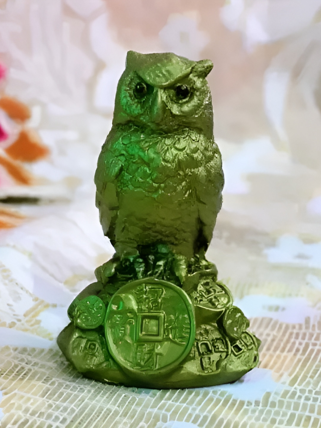 PICKARTME Coin Owl Gold Polyresin Matte Living Room Medium Showpiece -