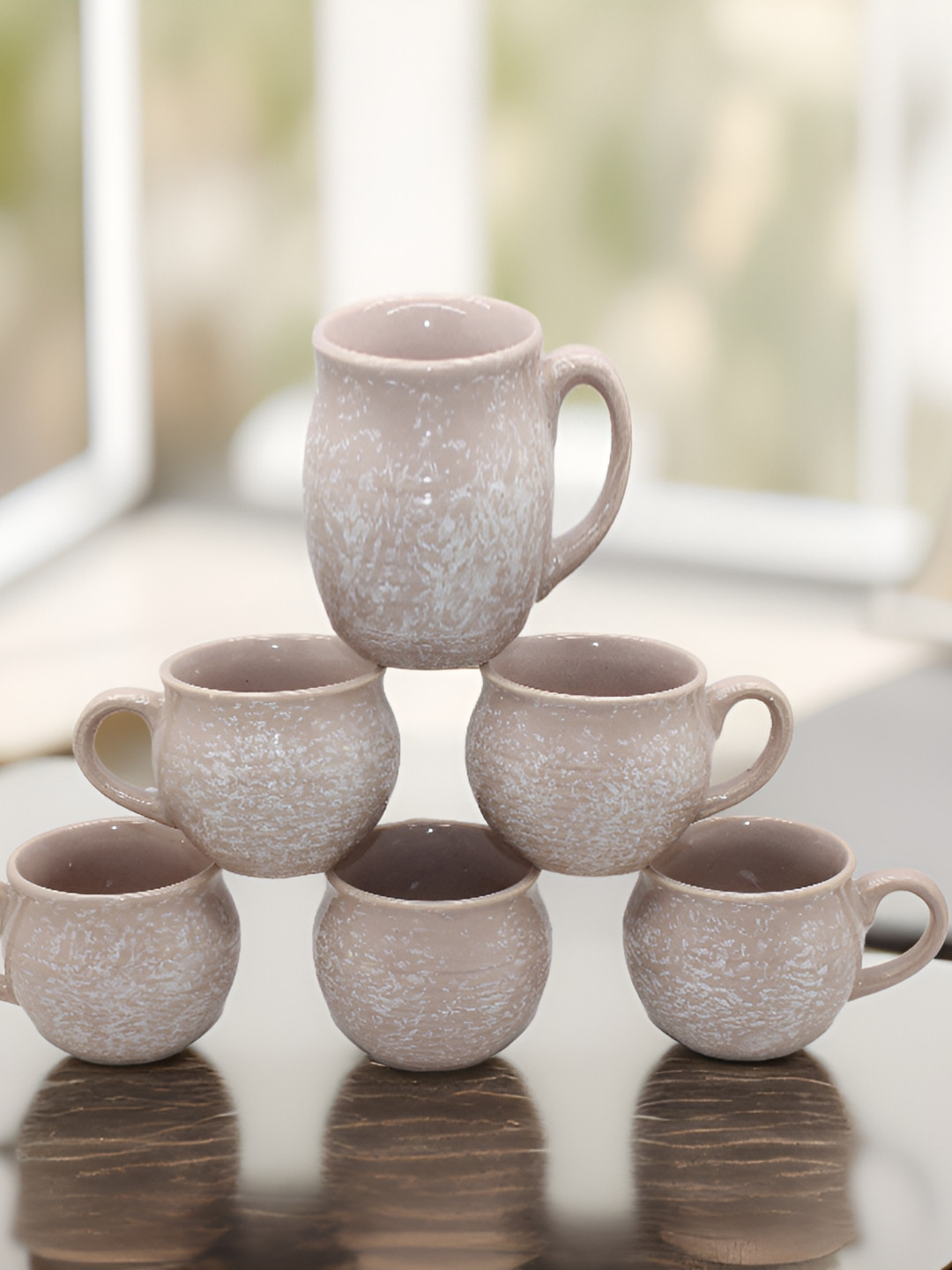 laghima jadon Great Indian Guruji Brown Striped Ceramic Microwave Safe 6 Piece Cups-125ml