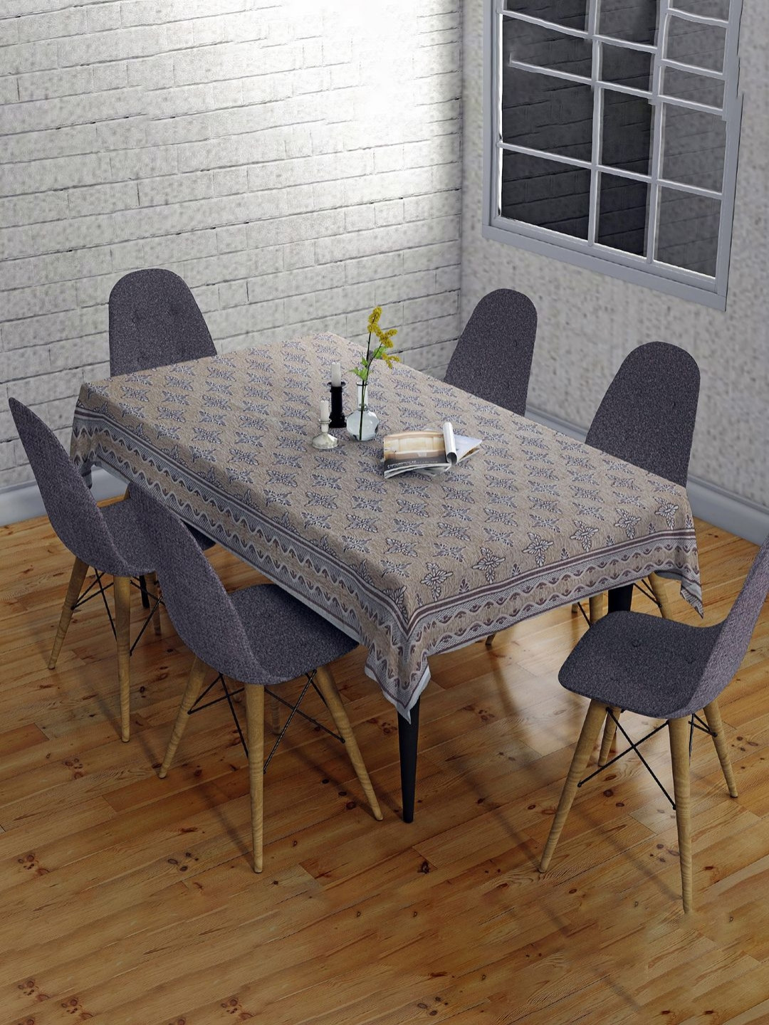 Sun Rise Peach-Coloured Anti-Skid 6-Seater Table Cover