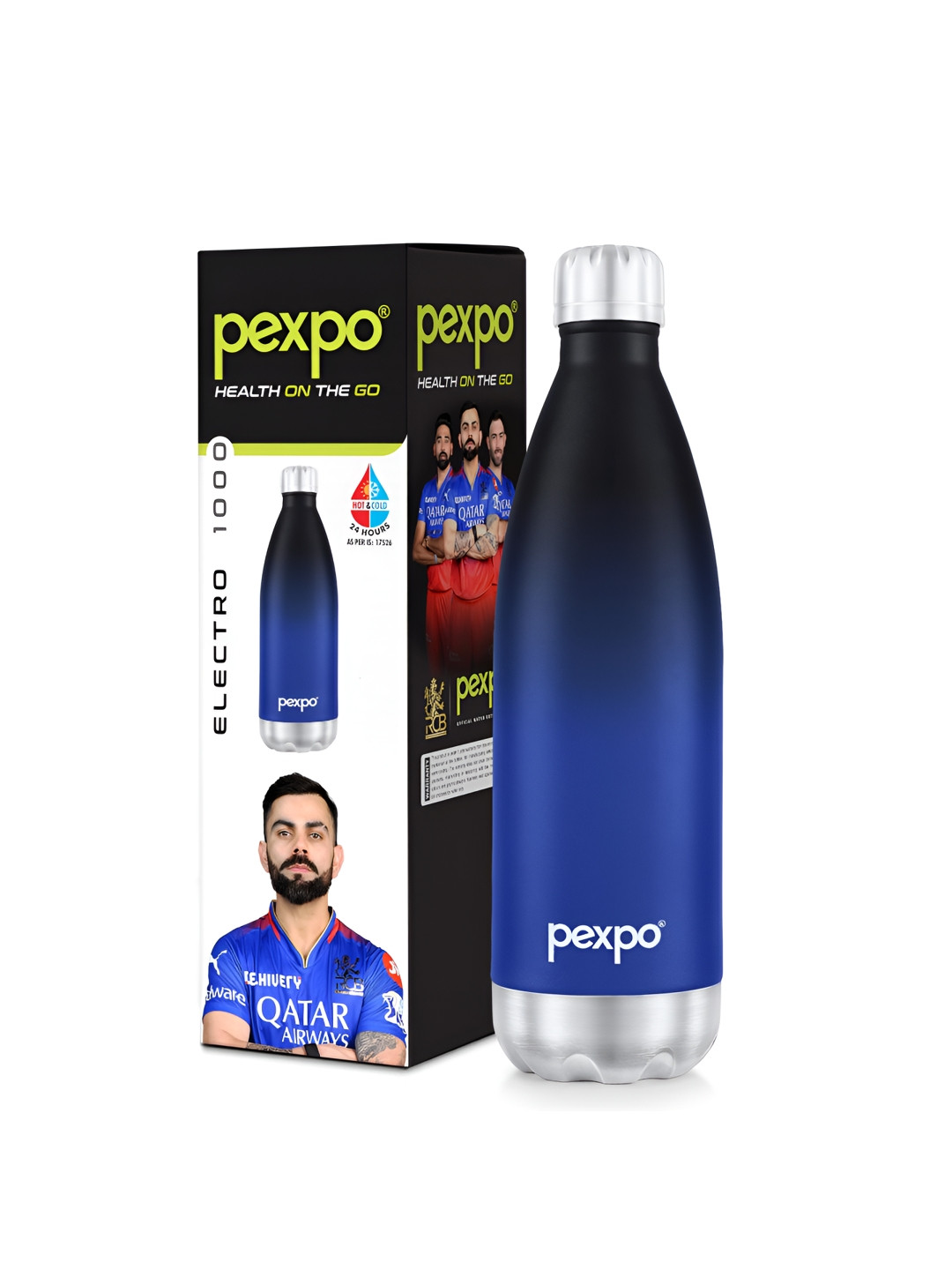 Pexpo Electro Black Colourblocked Stainless Steel Double Wall Vacuum Flask - 980ml