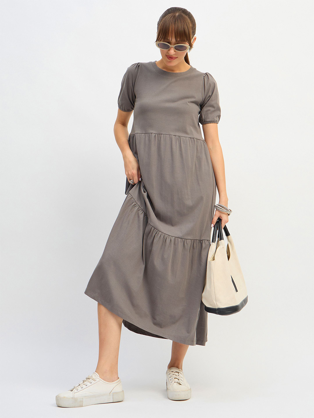 SASSAFRAS Puff Sleeve T-shirt Maxi Dress