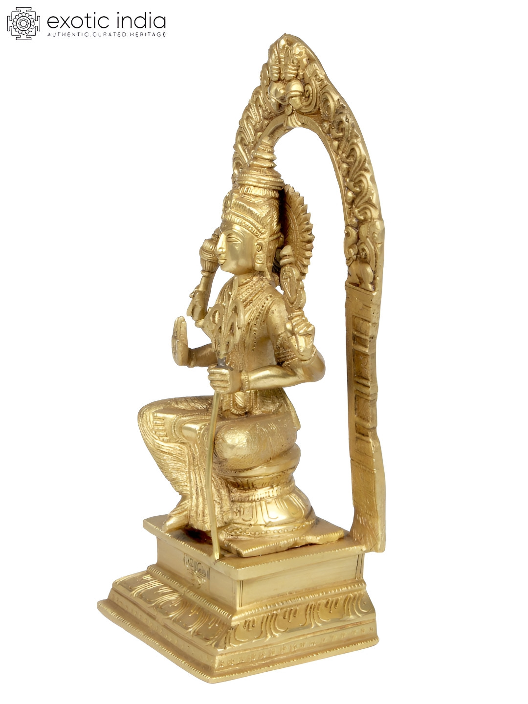 Exotic India Goddess Rajarajeshwari Gold Brass Metallic Prayer Room Medium Showpiece - 10 Inches