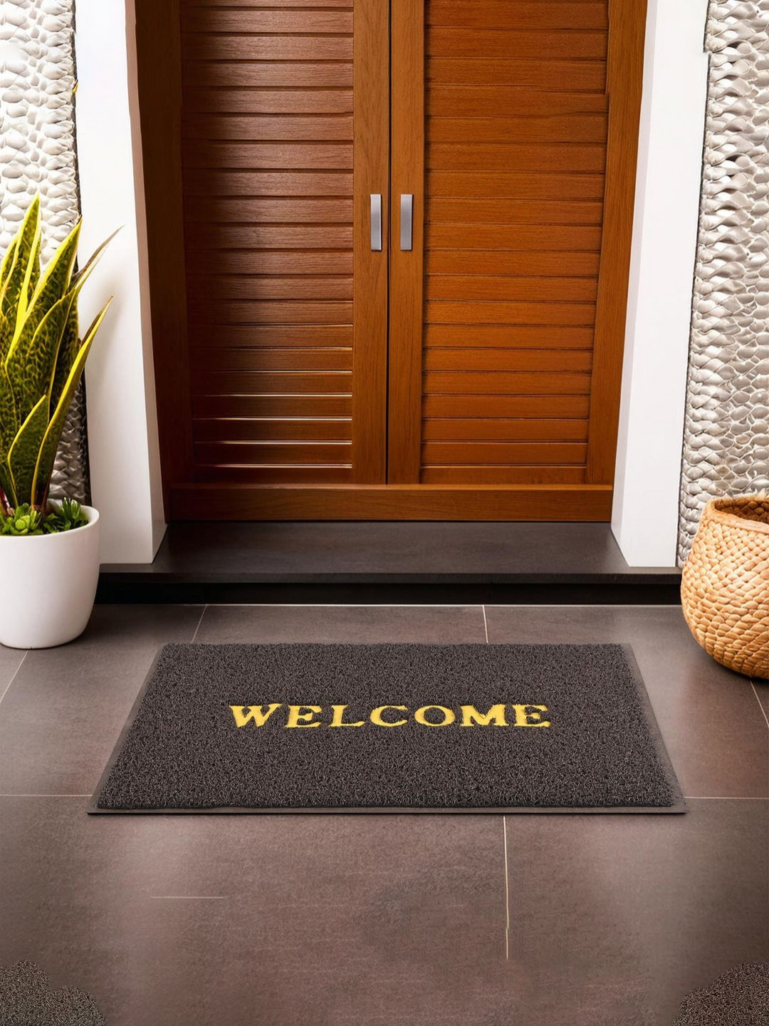 Aura Brown & Yellow 2x3 ft Rubber Doormats For Main Door Entrance & Balcony Doormat