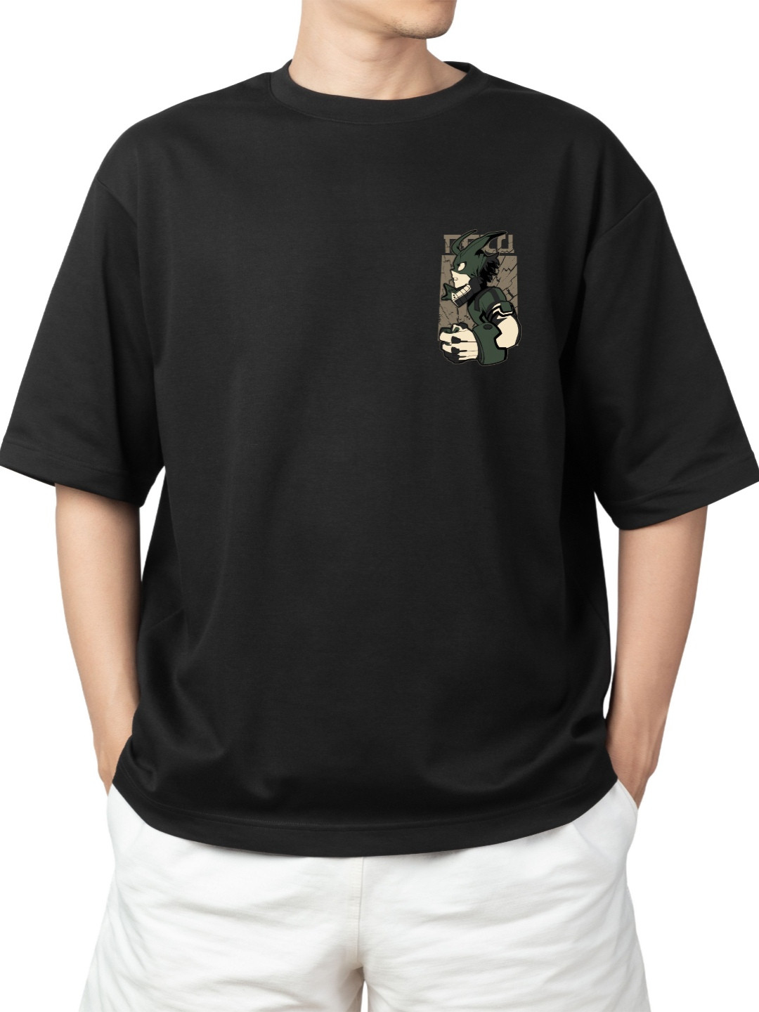 Starsbuyer Anime Printed Cotton Drop-Shoulder Sleeves Oversized T-shirt