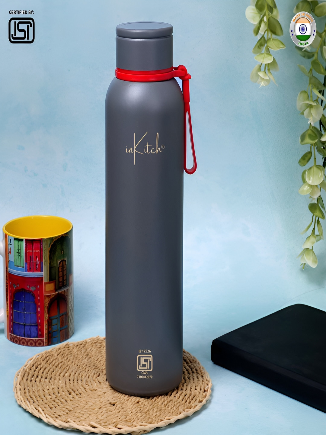 inKitch Grey Solid Stainless Steel Smart Vacuum Flask - 1L