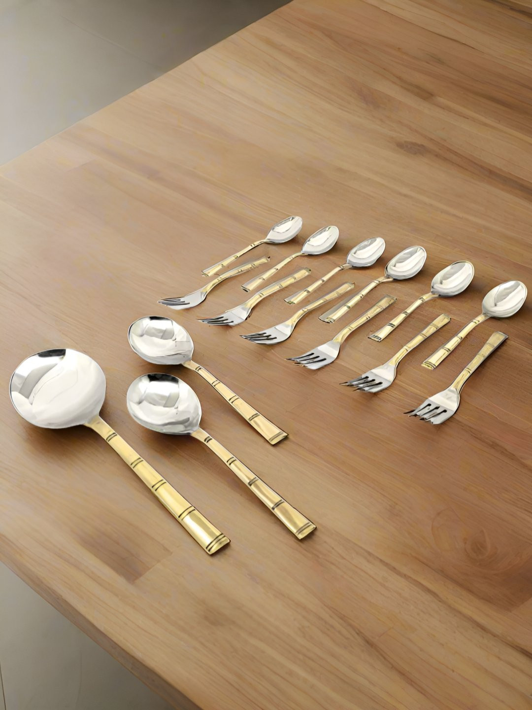 Nyra Kitchenware Gold Toned 15 Pieces Stainless Steel & Brass Table Spoons