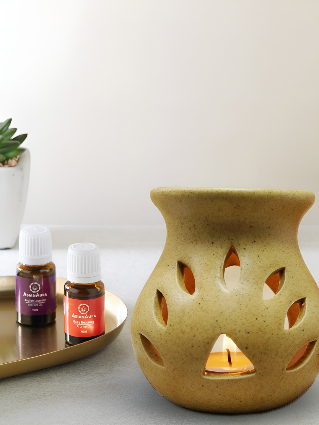 Asian Aura Candle Diffuser with 2 Aroma Oil and 1 t-lite Candles