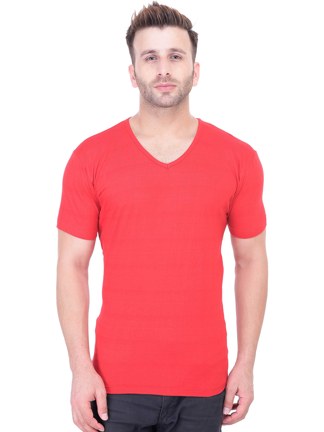 BI FASHION Men V-Neck Raw Edge T-shirt