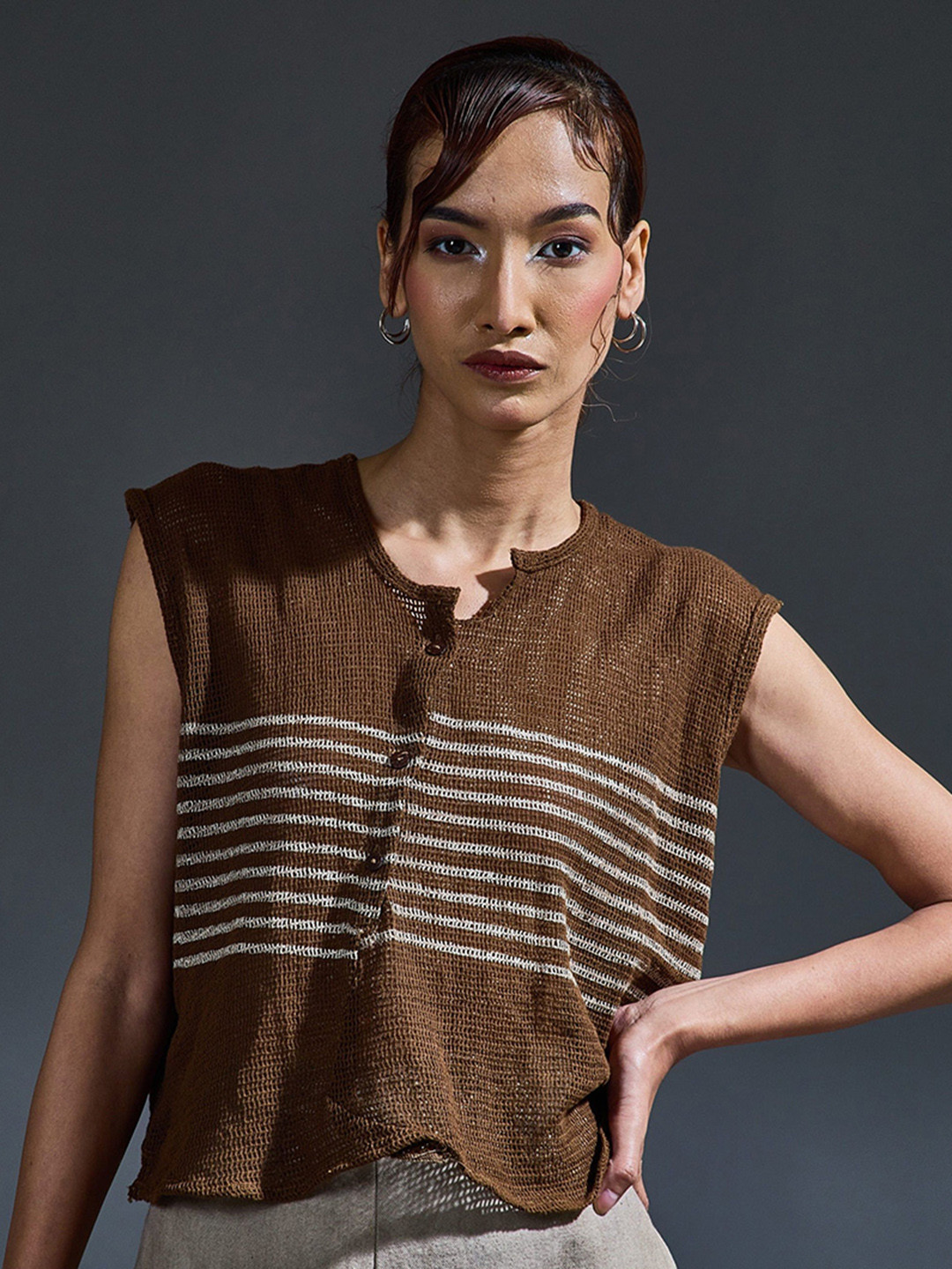 Banana Labs Striped Cotton Peplum Crop Top