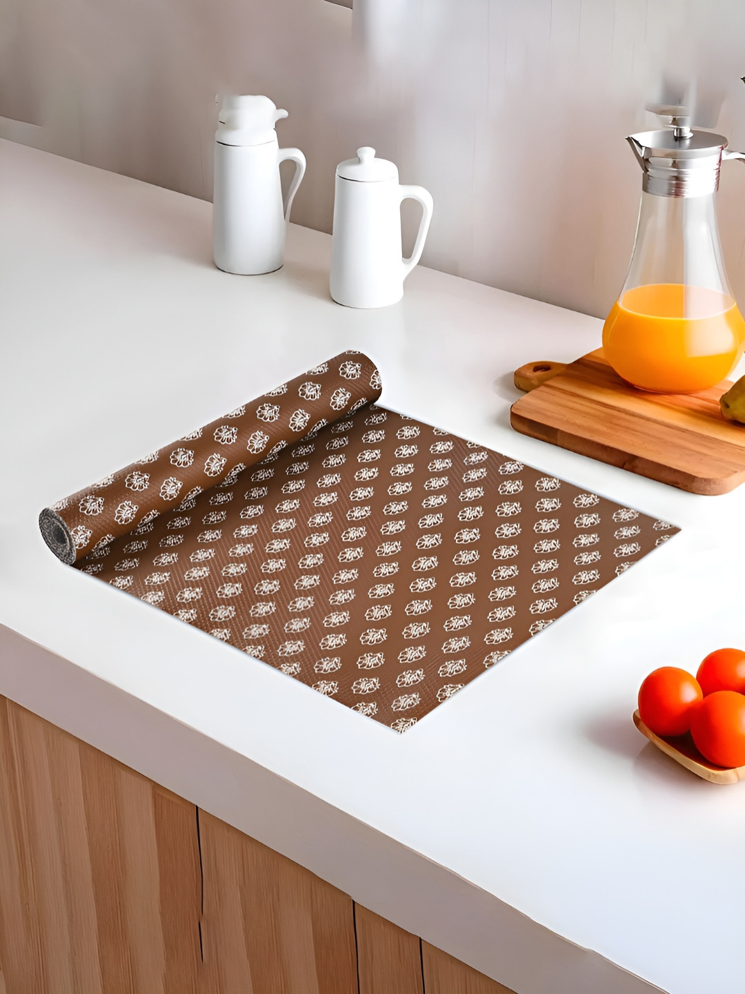 Aura Brown 5 Meter EVA Shelf Liners for Kitchen Shelves & Fridge mat Shelf Liner