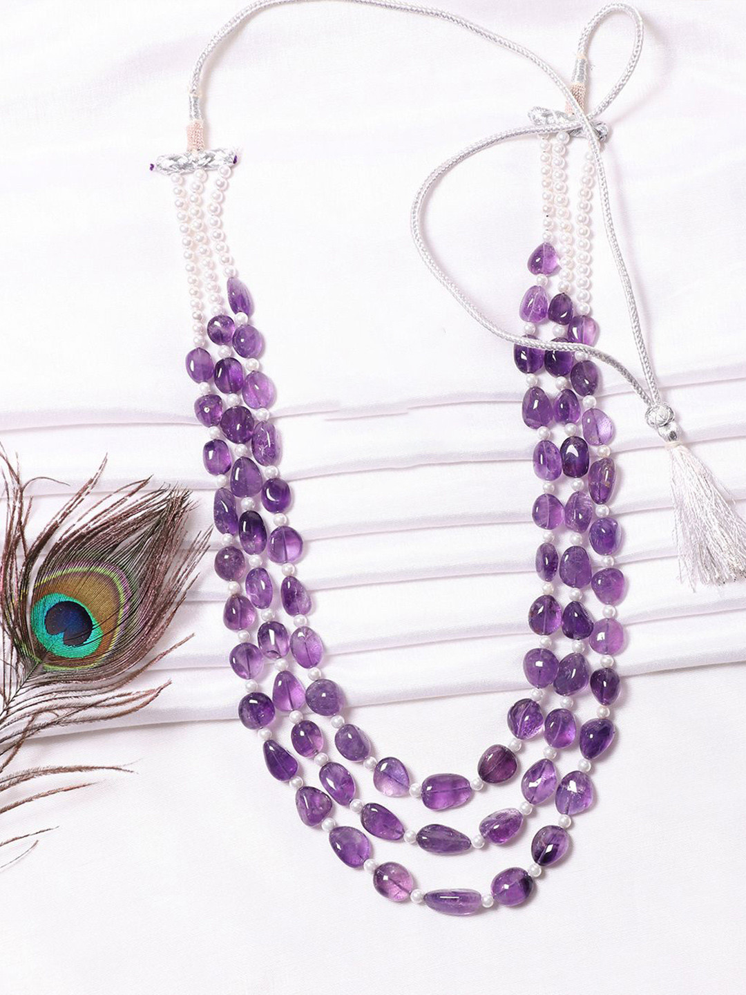 Raj Gems Natural Amethyst Gemstone Beaded Necklace Jewellery