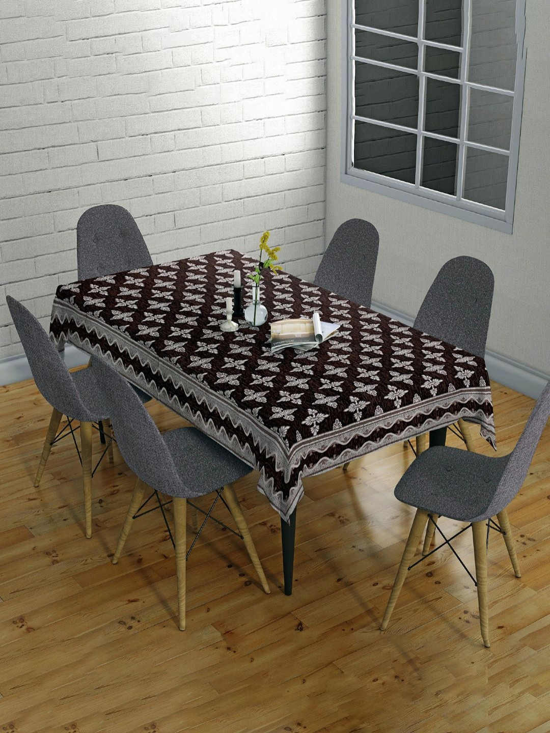 Sun Rise Coffee Brown Anti-Skid 6-Seater Table Cover
