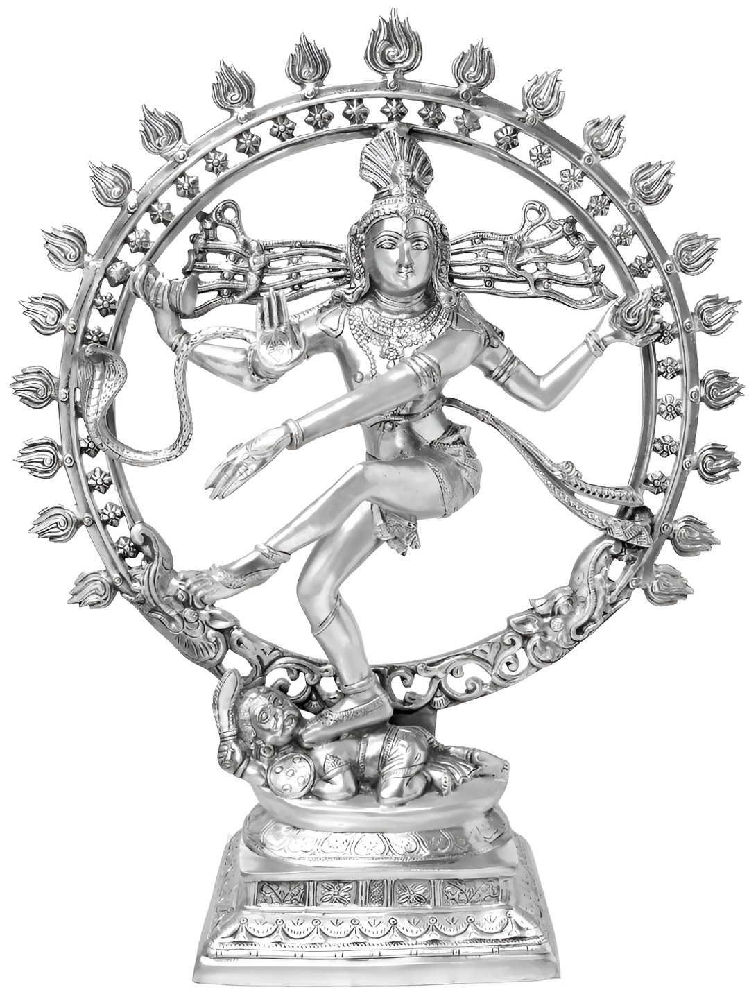 Exotic India Nataraja Silver Brass Metallic Living Room Extra Large Showpiece - 33 Inches