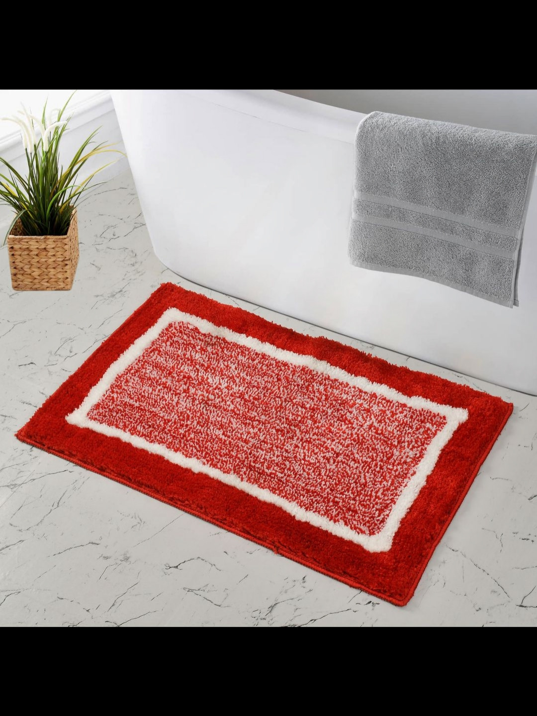 GBL COLLECTION Red & White Rectangular Anti Skid Floor Mat