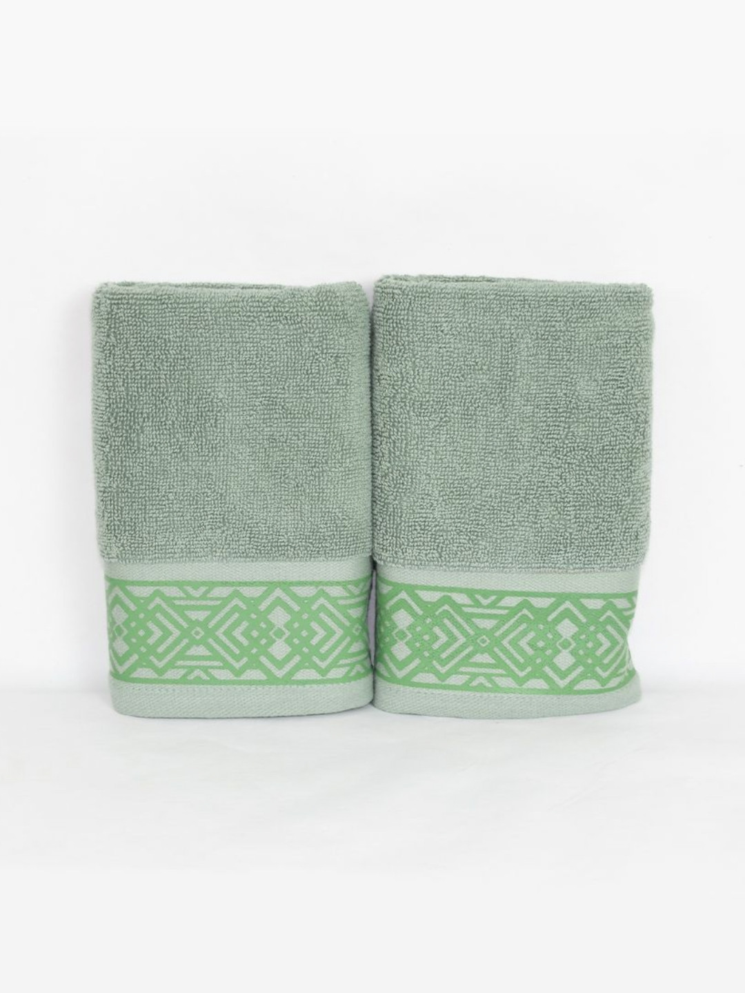 Myntra Elegant Homes 2-Pcs Green Printed 520 GSM Pure CottonHandTowel