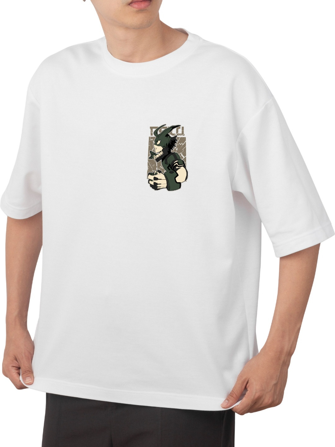 Starsbuyer Izuku Midoriya Printed Cotton Drop-Shoulder Sleeves Oversized T-shirt