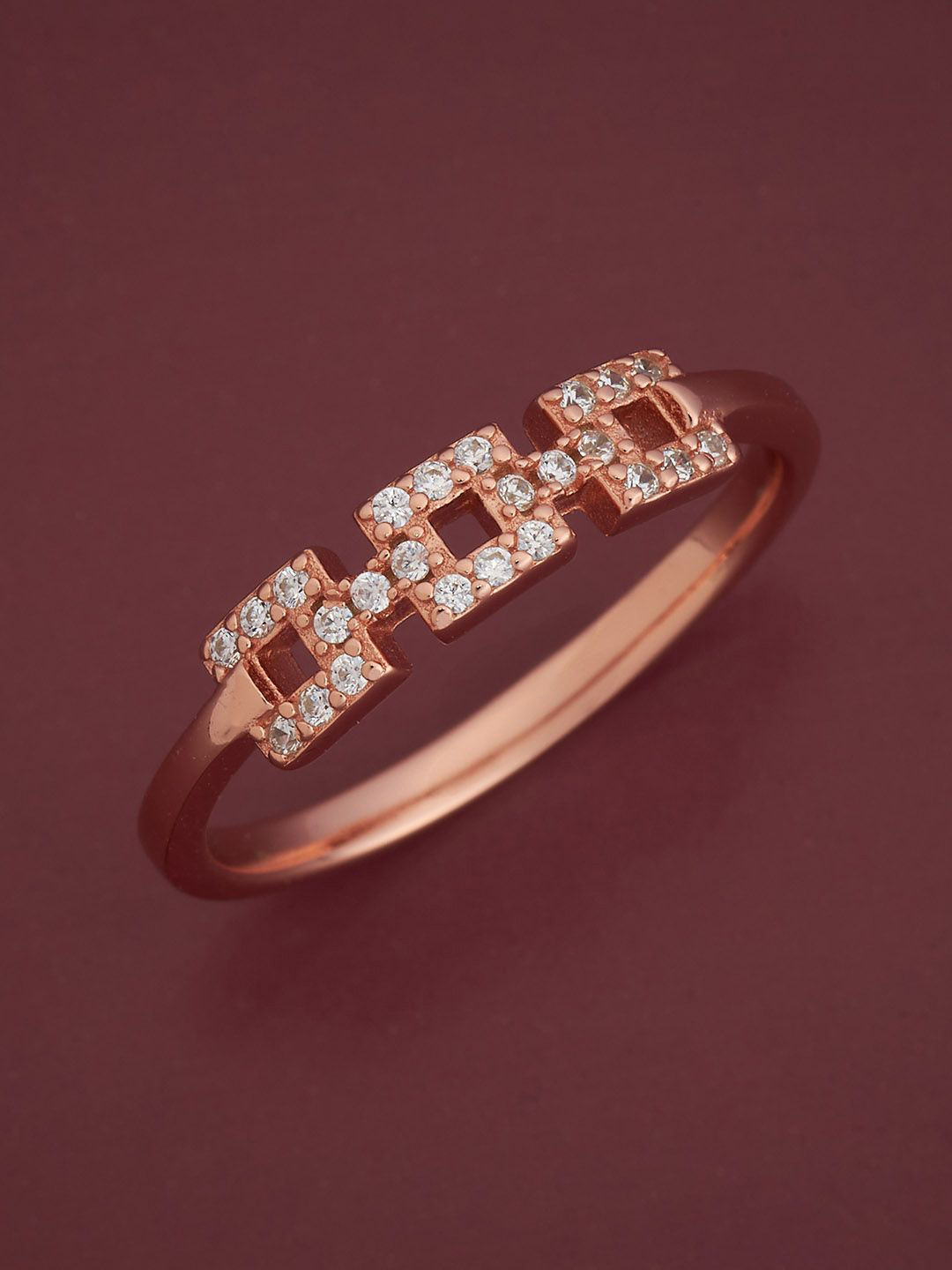 Kushal's Fashion Jewellery White 92.5 Pure Silver Rose Gold-Plated Zircon Party Ring