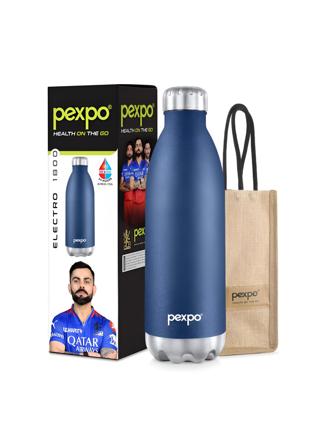 Pexpo Electro Blue Stainless Steel Double Wall Vacuum Flask - 1.75L