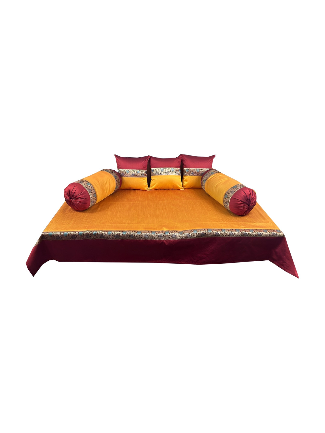 Pink Parrot 6-Pcs Orange-coloured & Red Woven Designed DiwanSet