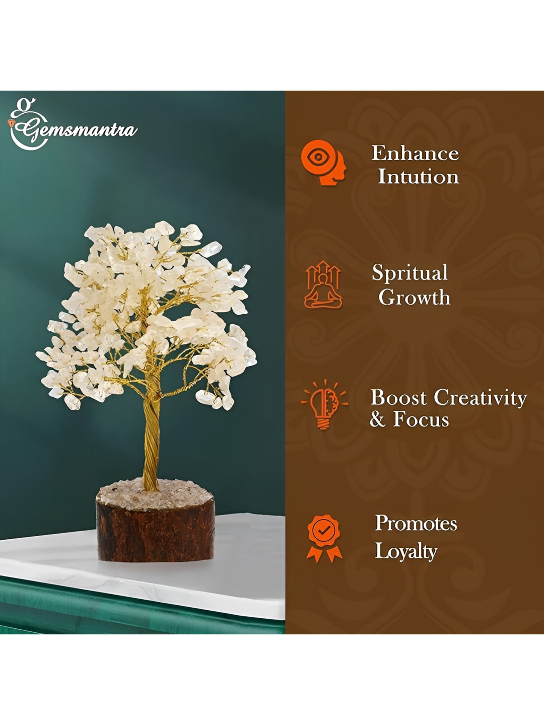 Gemsmantra Crystal Quartz Bracelet 300 Beads for Healing Energy Gold Crystal Matte Prayer Room Medium Showpiece - 9.1 Inches