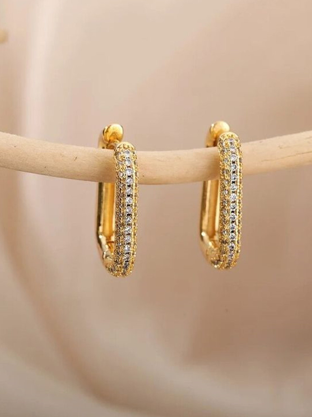 SUBHAGALANKAR Gold-Plated Rhinestone Studded Pave Rectangular Hoop Earrings