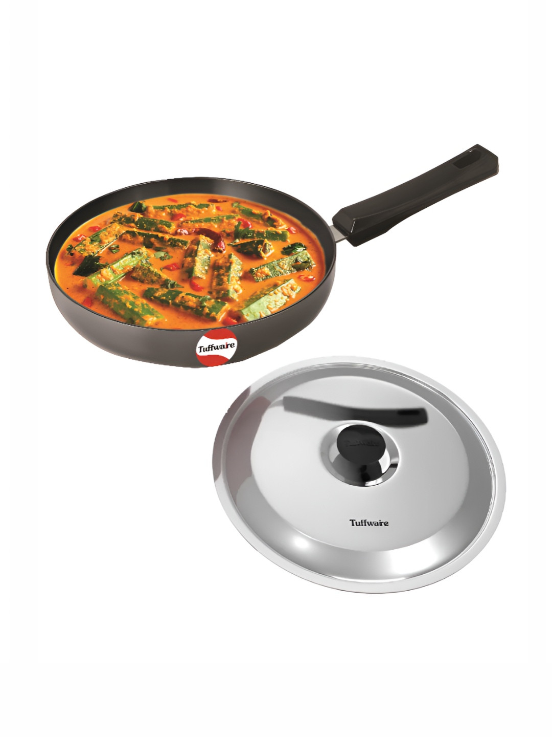 TUFFWAIRE Hard Anodised Deep Fry Pan with SS LID 13inch - 2.5 Litre