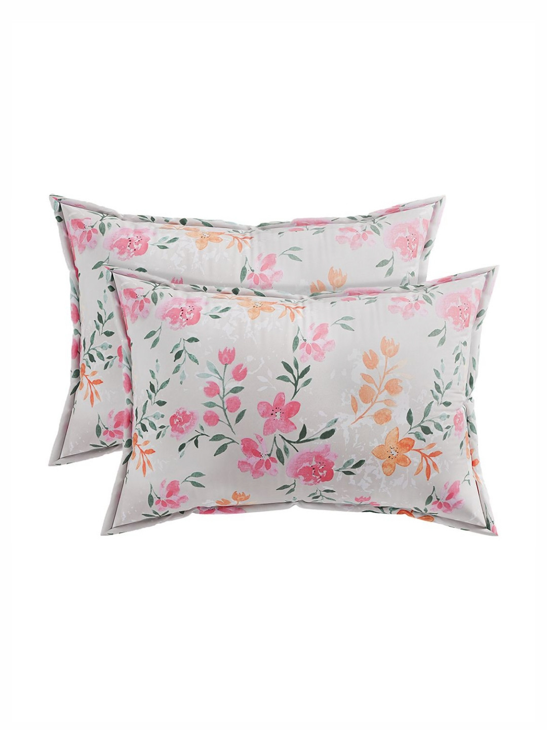 Aura White & Pink 2 Pieces Self Design Pure Cotton Rectangle Pillow Covers