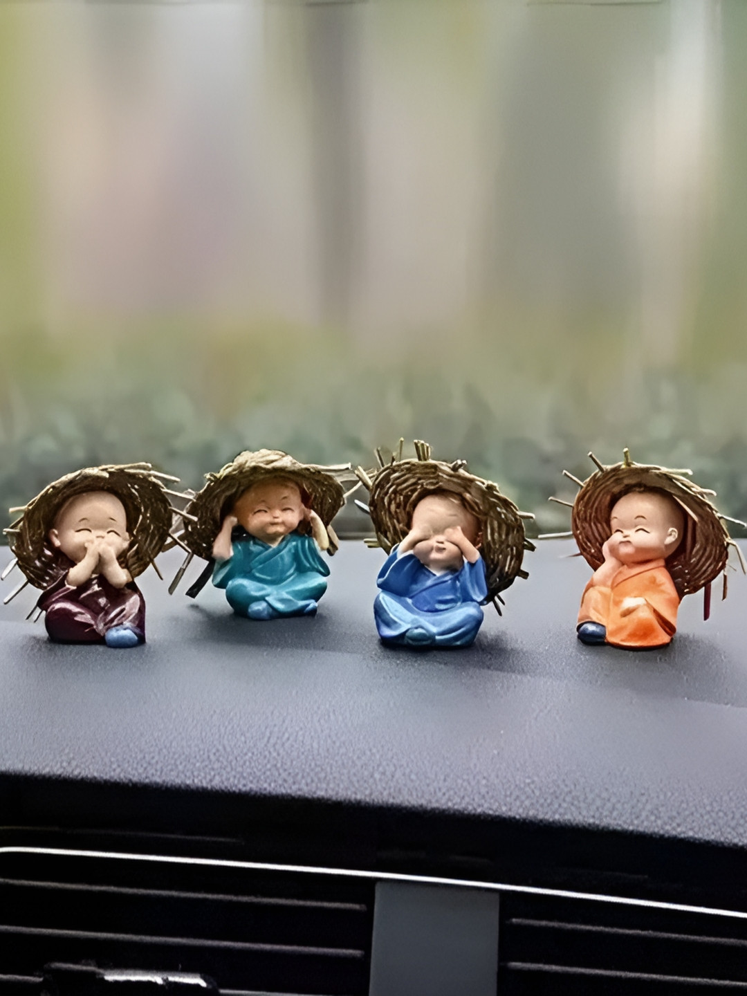 PICKARTME Hatmonk Orange Polyresin Glossy Living Room Set of 4 Medium Showpieces - 2.6 Inches