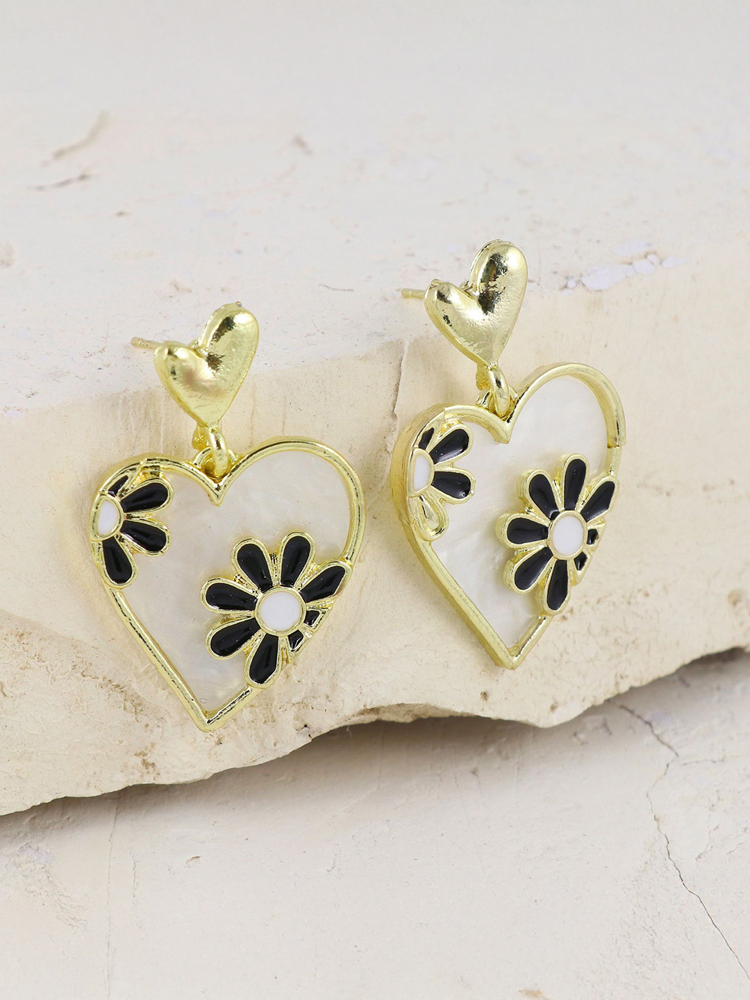 Asthetika Heart & Floral Shaped Enamelled Drop Earrings