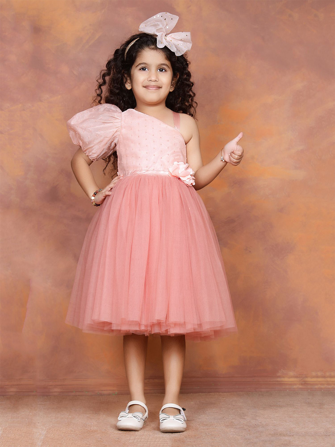 Toy Balloon kids Puff Sleeve Net Fit & Flare Dress
